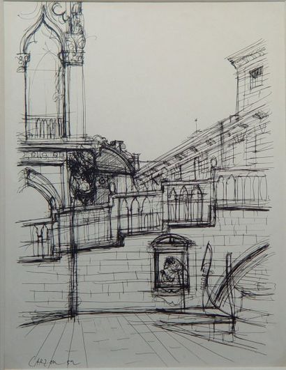 CARZOU Venise'' Dessin à l'encre signé én bas à gauche et daté 52 Dim : 29,5 x 22,5...