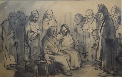 Jules CHADEL Jésus et ses disciples'' Aquarelle Dim : 30 x 47 cm
