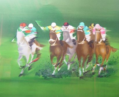 SPAHN Course de chevaux'' Lithographie signée E.A Dim : 51 x 61 cm
