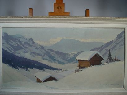 null CONTENCIN Charles-Henri: "Chalets sous la neige" huile sur toile, signé en bas...