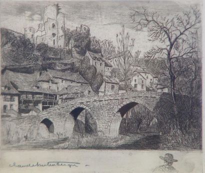 HERTENBERGER Claude "Le pont" Dessin signé en bas à gauche Dim: 18 x 21 cm