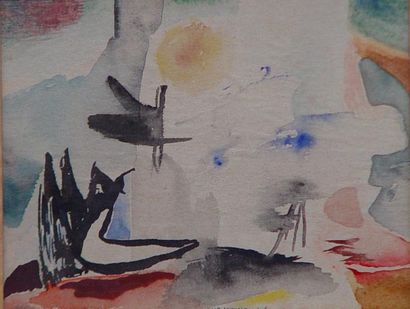 null Christine "Abstraction" Aquarelle signée en bas milieu DIm: 11,5 x 14,5 cm