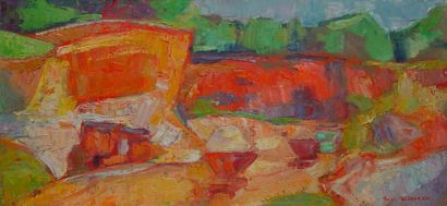 DELAVEAU Serge (1911-1999) "Les champs orange" Huile sur toile signée en bas à droite...