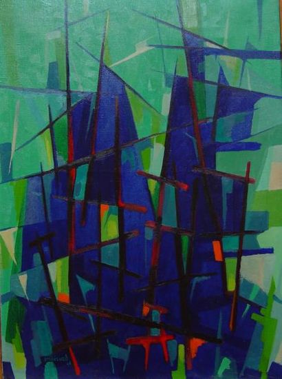 BEZORD H.M "Abstrait, tons bleu" Dim: 84 x 61 cm