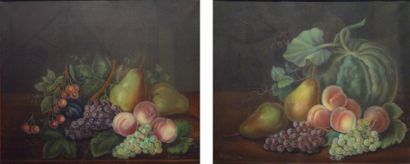 L.GALLETO "Natures mortes aux fruits" Deux pastels formant pendant Dim: 50 x 63 ...