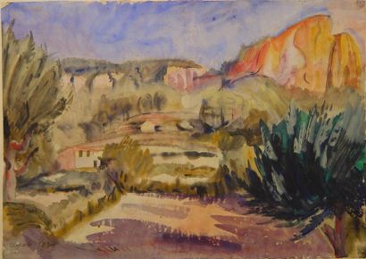 Leopold LEROY "Paysage de Provence" Aquarelle Dim: 38 x 52 cm