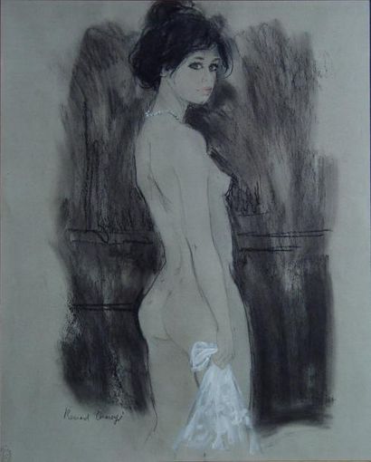 CHAROY "Jeune femme dénudée" Dessin et gouache signé en bas à gauche Dim: 60 x 48...