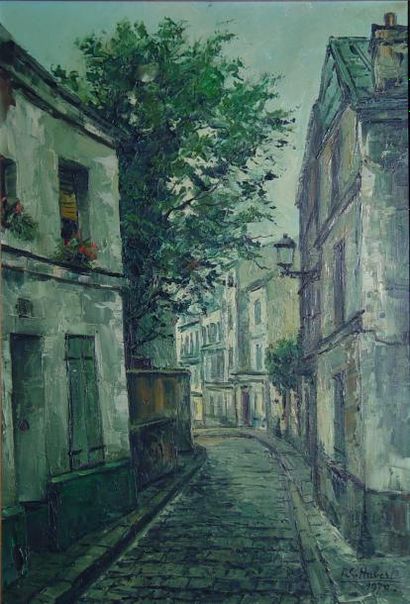 R.C Hubert "Rue à Montmartre" Huile sur toile signée en bas à droite et datée 1970...