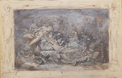J.MARNOTI "Nus et amours" Dessin signé bas milieu et daté 1863 Dim: 19 x 29 cm