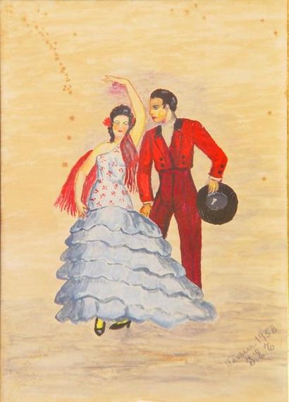 Ecole espagnole "Couple de danseur" Aquarelle Dim: 31 x 22 cm
