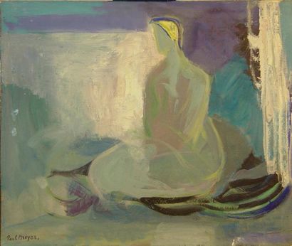 Paul BREYER (1905-1968) "Femme" Huile sur bois, fond bleu, signée en bas à gauche,...