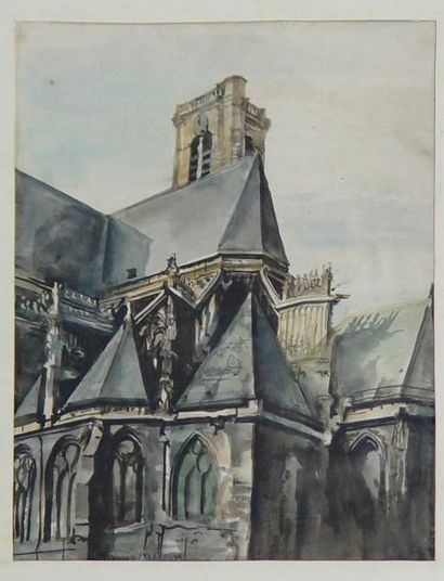 MARIE "Eglise de Saint Gervais" Aquarelle signée en bas à gauche Dim: 27 x 21 cm