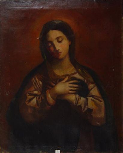 ECOLE FRANCAISE "Sainte" Huile sur toile Dim: 76 x 61 cm