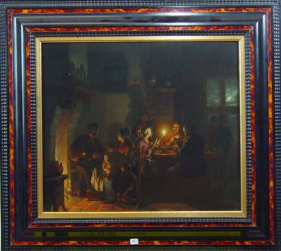 Ecole du XIXe "Jeune garçon au couteau" Huile sur toile Dim: 79 x 63 cm