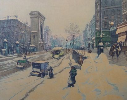 Eugène VEDER « Boulevard Bonne Nouvelle sous la neige » Lithographie, aquateinte,...