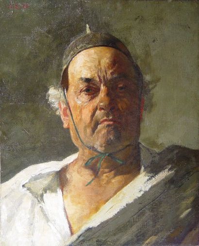 Ecole Française. Fin XIXe « Portrait d'homme au bonnet » Huile sur toile Dim : 56...