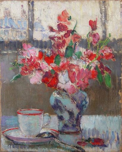 Ecole Française début XXe S. « Vase de fleurs » Huile sur toile Dim : 41 x 33 cm