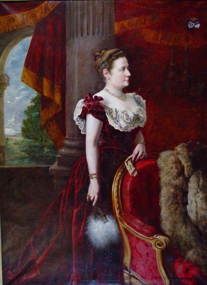Entourage de GERVEX « Portrait de femme à l'éventail » Huile sur toile Dim : 130...