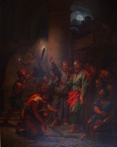 École française, vers 1700 « Scène religieuse » Huile sur toile Dim : 90 x 73 cm