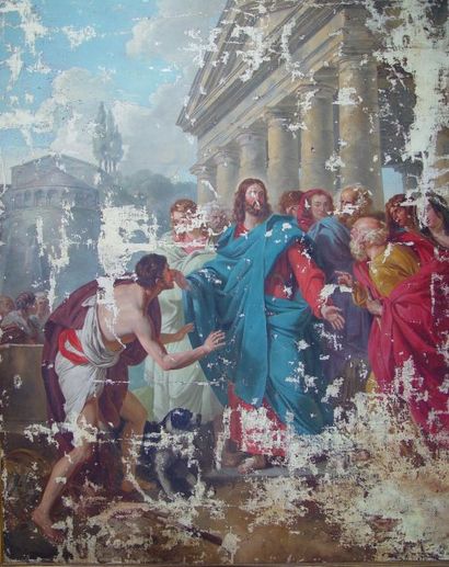 Ecole Française fin XVIIIe - Début XIXe S. « Christ au temple » Peinture sur toile...