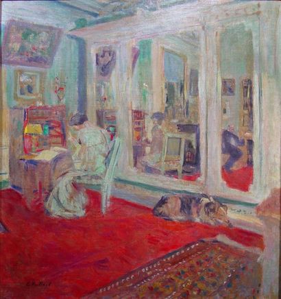 VUILLARD (Copie) « Jeune fille lisant et son chien » Reproduction encadrée Dim :...