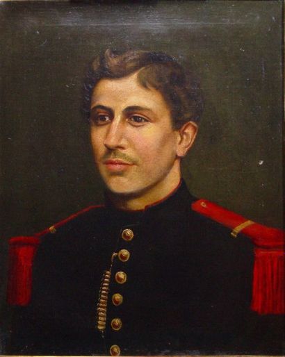 ECOLE FRANCAISE XIXe siècle « Portrait de jeune militaire » Peinture sur toile Dim...