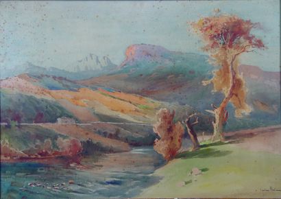 L.FERI « Paysage » Aquarelle Dim 44X64 cm