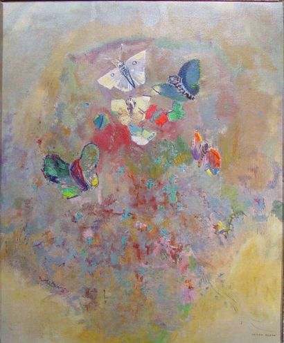 ODILON REDON (Copie) « Les papillons » Huile sur toile Dim : 65 x 54 cm