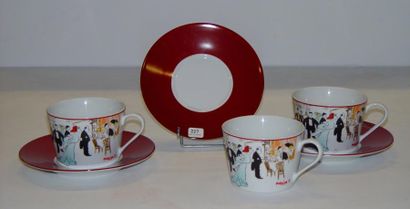 MAXIM'S Trois tasses et sous-tasses en porcelaine