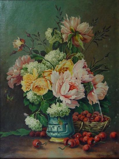 O. GUILLARD "Vase de fleurs" Huile sur toile, signée en bas à droite et datée 1930...