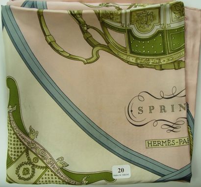 HERMES Paris Carré de soie imprimée titré ''Springs'', signé LEDOUX (légère tach...