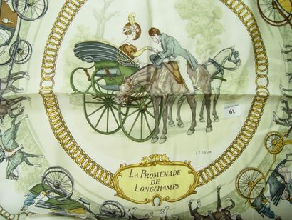 HERMES Paris Carré de soie imprimée titré ''La promenade de Longchamp'', signé LEDOUX....