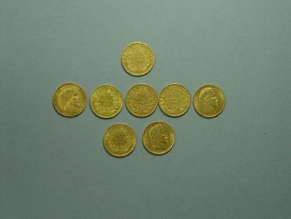 null Lot comprenant une pièce de 20 Francs datée 1858, cinq pièces de 20 Francs datées...