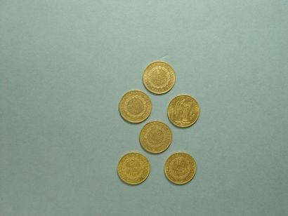 null Lot comprenant une pièce de 20 Francs datée 1890, deux pièces de 20 Francs datées...