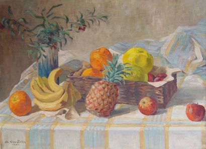 CROSTELLE Nature morte aux fruits Huile sur toile, signée en bas à gauche Dim: 54...