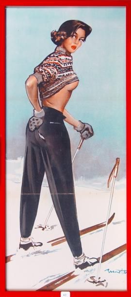 Pierre-Laurent BRENOT La skieuse Affiche couleur. Estampe multiple 1950 Dim: 69 x...