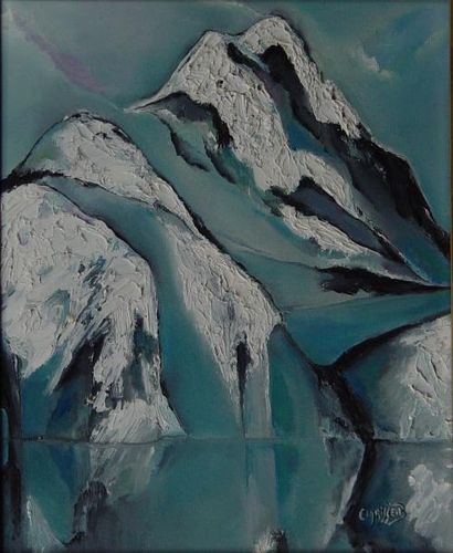 CLARISSE Montagne Huile sur toile, signée en bas à droite Dim: 31,5 x 40 cm