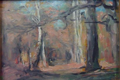 Paul SEAILLES Allée dans la forêt Huile sur bois, signée au dos Dim: 25 x 17,5 c...