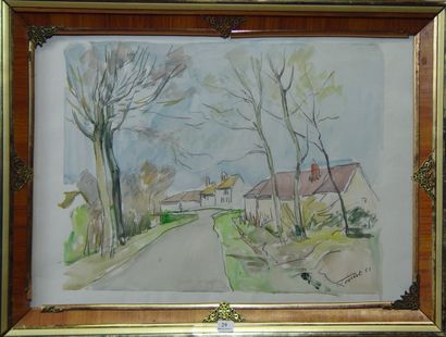 TOULET Chemin de campagne Aquarelle, signée en bas à droite et daté 1951 Dim: 37...