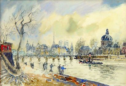FRANK WILL La Seine à Paris Aquarelle, signée en bas à gauche Dim: 23 x 34 cm