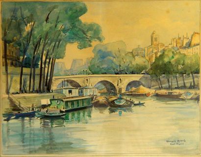 Edouard LEVERD "Le Pont Marie" Aquarelle, signée en bas à droite