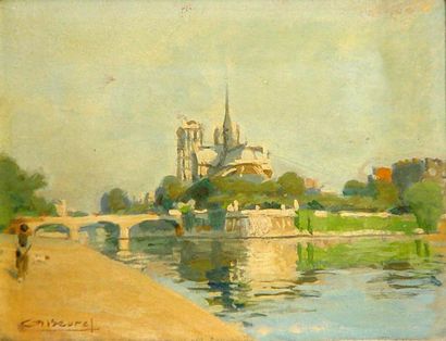 André BEURET "Notre Dame de Paris" Huile sur panneau, signée en bas à droite