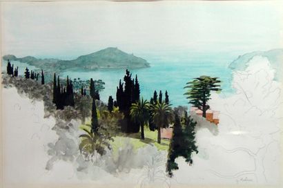 Georges ROHNER "Paysage méditerranéen" Aquarelle, signée en bas à droite Dim: 36...