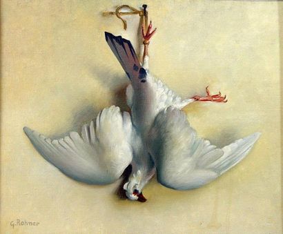 Georges ROHNER "Nature morte à l'oiseau" Huile sur toile, signée en bas à gauche...