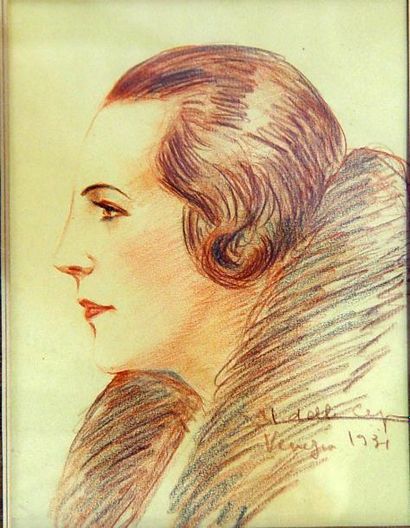 VENEZIN (?) "Jeune femme de profil" Dessin, signé en bas à droite et daté 1931 Dim:...