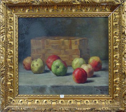 Charles MAIRET "Nature morte aux pommes" Huile sur toile, signée en bas à droite...