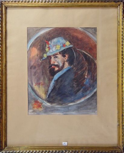 James ENSOR (attribué à) "Portrait d'homme" Aquarelle, signée en bas à gauche et...