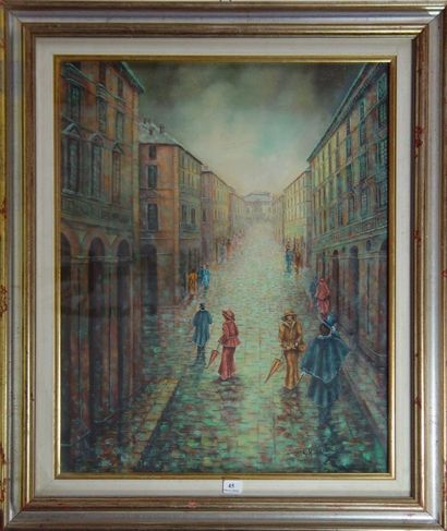 BUCA COA "Rue animée" Huile sur toile, signée en bas à droite Dim: 50 x 40 cm