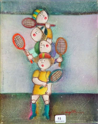 ROY-BAL "Joueurs de tennis" Huile sur toile, signée en bas à droite Dim: 25 x 20...