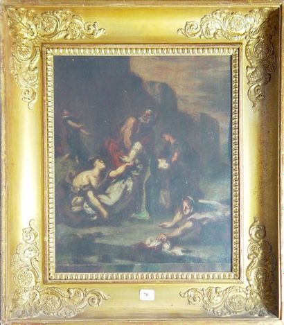 Ecole Française XVIIème siècle (?) "La peste" Huile sur toile Dim: 34 x 28 cm